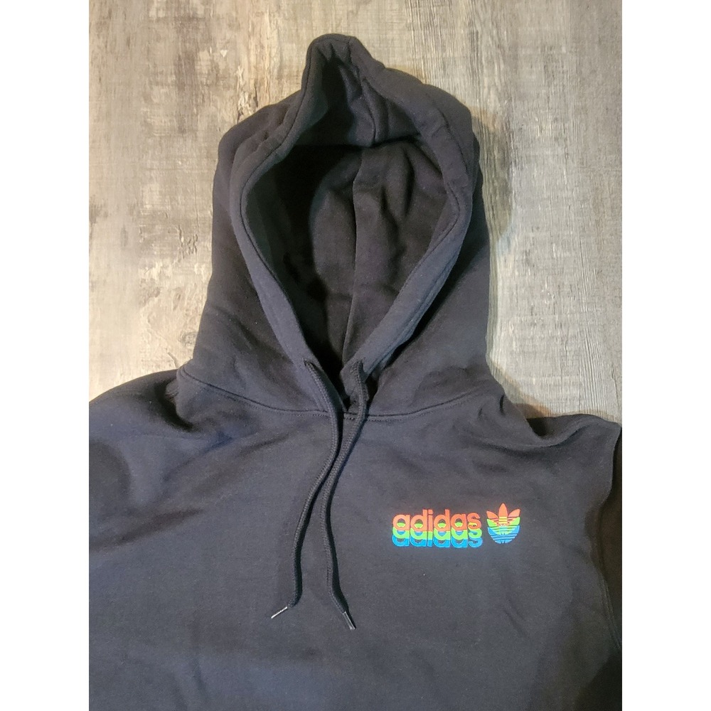Adidas Originals Mens Black Rainbow RGB Trefoil Logo Hoodie JZ0469 Small NWT - Picture 5 of 7